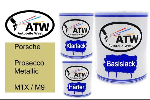 Porsche, Prosecco Metallic, M1X / M9: 1L Lackdose + 1L Klarlack + 500ml Härter - Set, von ATW Autoteile West.